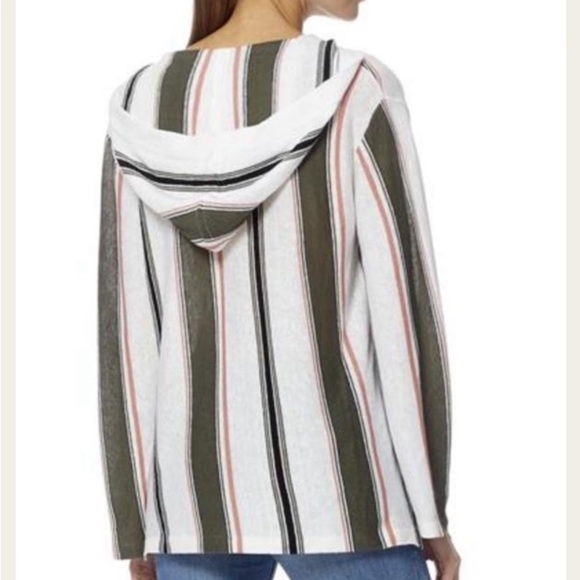 360 Sweater Bodhi Baja Striped linen Hoodie in White & Army women’s XS - Picture 3 of 11